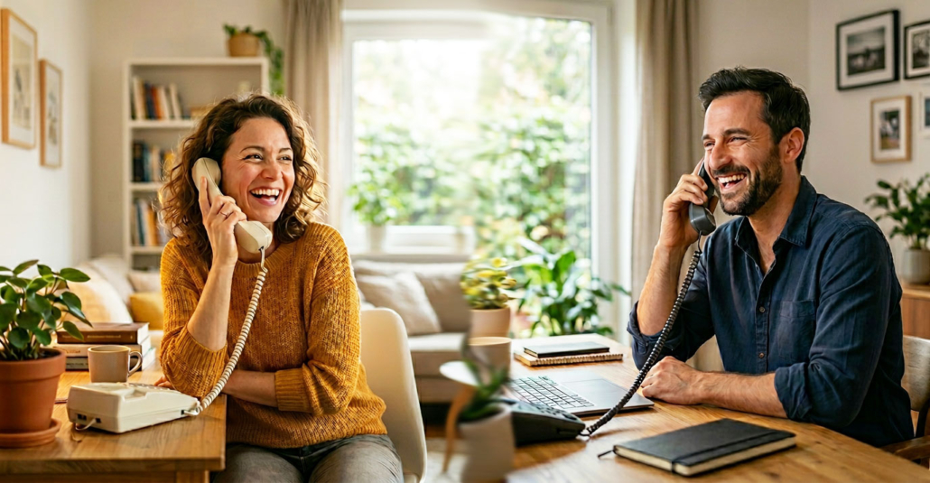 TelefonFreunde_Header Zwei Menschen sind allein und telefonieren mit Telefonfreund.